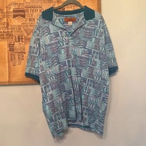 Men's XL, Blue Fish Design, Collared Shirt
